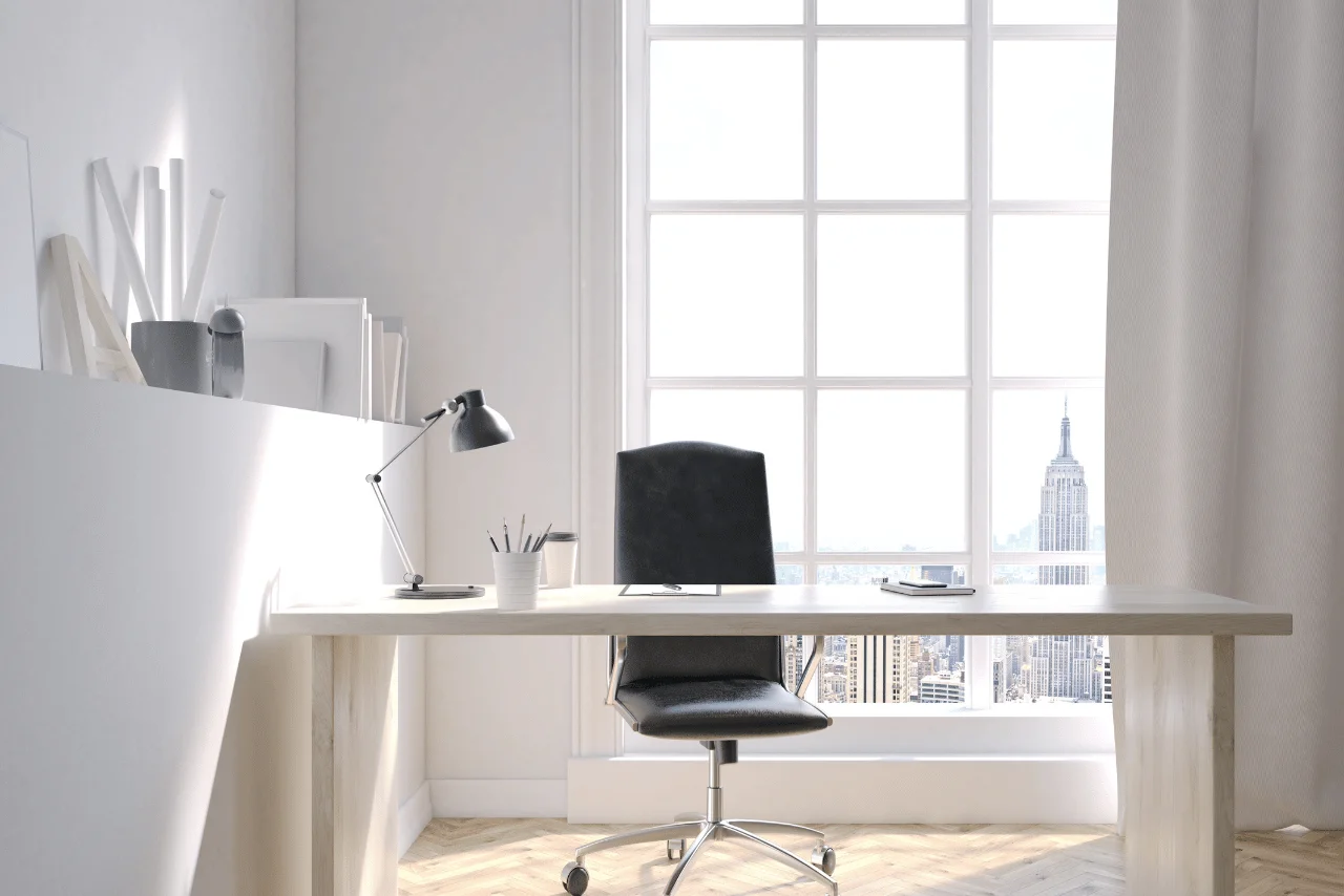 Modern ve minimalist çalışma odası dekorasyonu